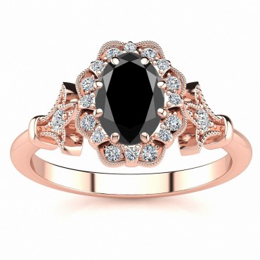 Stephanie Black Diamond Ring - Rose Gold