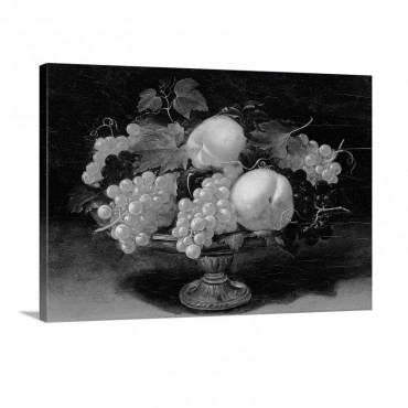 Still Life Peaches White Grapes Black Grapes Vine Leaves Metal Cup By Panfilo Nuvo Wall Art - Canvas - Gallery Wrap