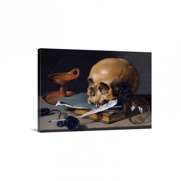 Still Life With Skull And Quill By Pieter Claesz Wall Art - Canvas - Gallery Wrap