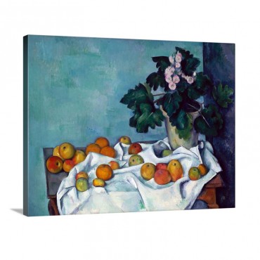 Still Life With Apples And A Pot Of Primroses Wall Art - Canvas - Gallery Wrap