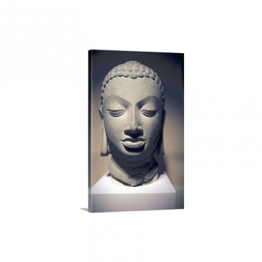 Stone Head Of Buddha Wall Art - Canvas - Gallery Wrap