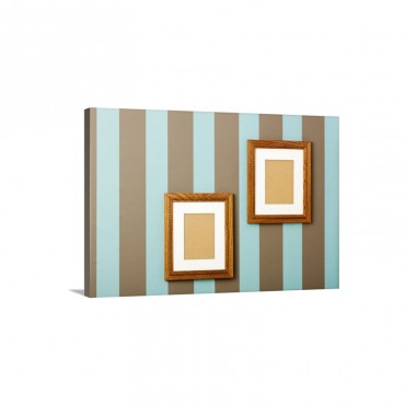 Striped Wallpaper With Empty Wood Frames On Walls Wall Art - Canvas - Gallery Wrap