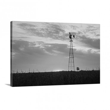 Sunset Behind Silhouetted Windmill Lowa Wall Art - Canvas - Gallery Wrap