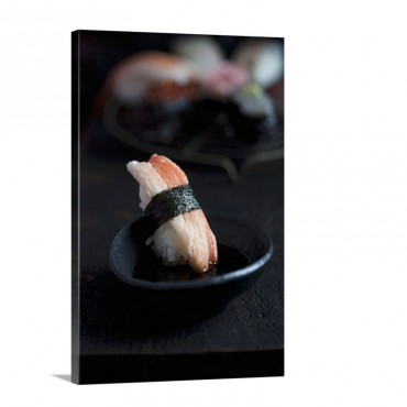 Sushi With Crab Being Dipped In Soy Sauce Wall Art - Canvas - Gallery Wrap