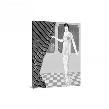 My Guests Have Not Arrived, illustration of a woman in a dress by Redfern Wall Art - Canvas - Gallery Wrap  