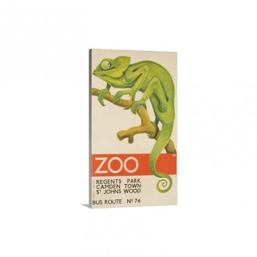 Zoo, Iguana London Bus Route No. 74 Advertising Poster Wall Art - Canvas - Gallery Wrap