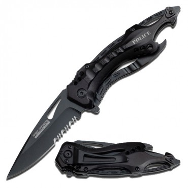 MTech 7.75 in. Stainless Steel Spring Assisted Survival Knife Black Aluminum Handle