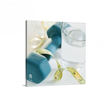 Tape Measure Exercise Weights And Glass Of Water Studio Shot Wall Art - Canvas - Gallery Wrap