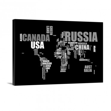 Text Map In Black And White Wall Art - Canvas - Gallery Wrap