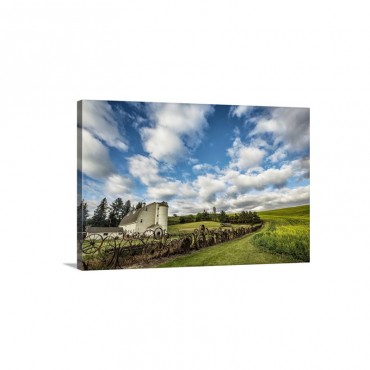 The Dahmen Barn And Yellow Cannola Fields In The Palouse Washington Wall Art - Canvas - Gallery Wrap