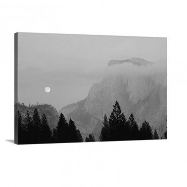 The Moon Rises Over Half Dome In Yosemite National Park California Wall Art - Canvas - Gallery Wrap