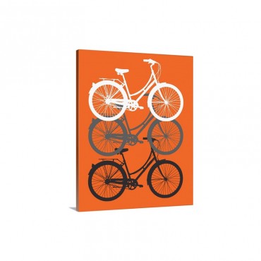Three Bikes On Orange Wall Art - Canvas - Gallery Wrap