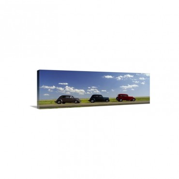 Three Hot Rods Moving On A Highway Route 66 Wall Art - Canvas - Gallery Wrap