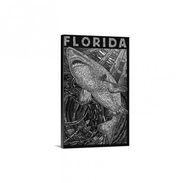 Tiger Shark Paper Mosaic Florida Retro Travel Poster Wall Art - Canvas - Gallery Wrap