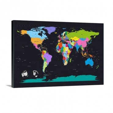 Traditional World Map On Black Background Wall Art - Canvas - Gallery Wrap