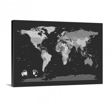 Traditional World Map On Black Background Wall Art - Canvas - Gallery Wrap