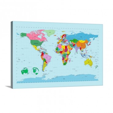 Traditional World Map On Blue Background Wall Art - Canvas - Gallery Wrap