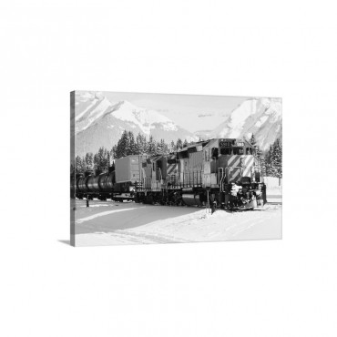 Train On Winter Landscape With Mountains Canada - Canvas - Gallery Wrap