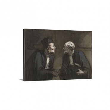 Two Lawyers Shake Hands C 1840 60 French Drawing With Watercolor Paint Wall Art - Canvas - Gallery Wrap