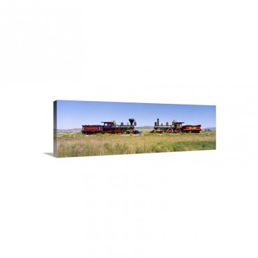 Two Steam Engines On A Railroad Track Jupiter And 119 Golden Spike National Historic Site Utah Wall Art - Canvas - Gallery Wrap