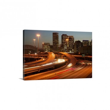 USA Texas Houston City Skyline And Motorway Dusk Long Exposure Wall Art - Canvas - Gallery Wrap