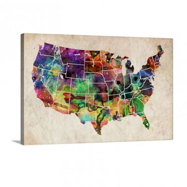 USA Watercolor Map Wall Art - Canvas - Gallery Wrap