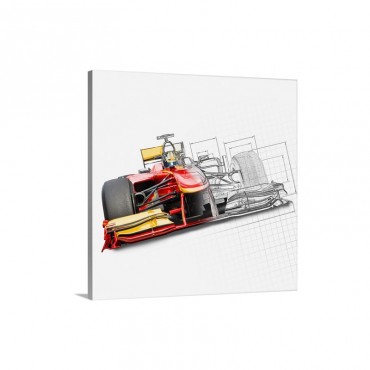 Unfinished Drawing Of Red Race Car With Driver Wall Art - Canvas - Gallery Wrap