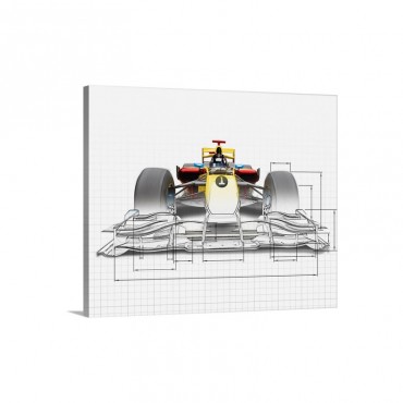 Unfinished Drawing Of Yellow Race Car With Driver Wall Art - Canvas - Gallery Wrap