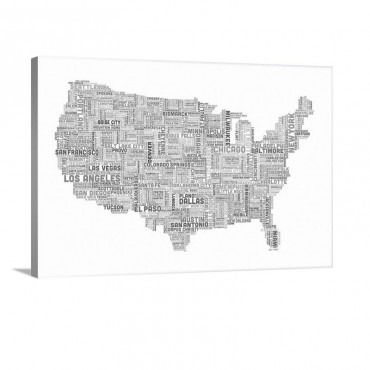 United States Cities Text Map Multicolor On White Wall Art - Canvas - Gallery Wrap