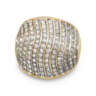 Domed 14 Karat Gold Plated Brass Ring with CZs