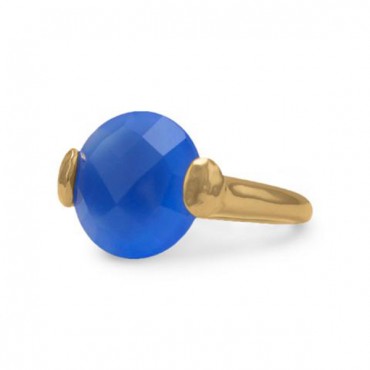 14 Karat Gold Plated Brass Ring with Blue Chalcedony