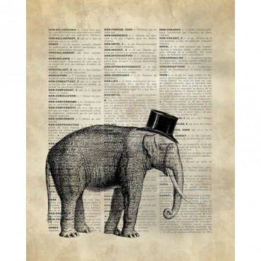Vintage Dictionary Art Elephant