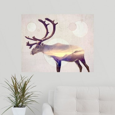 Double Exposure Wildlife Art Reindeer