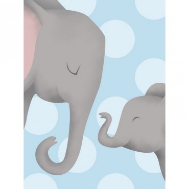 Elephant Mommy And Baby On Blue