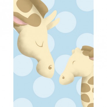 Giraffe Mommy And Baby On Blue