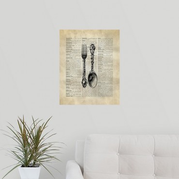 Vintage Dictionary Art Spoon and Fork