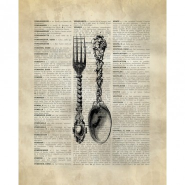 Vintage Dictionary Art Spoon and Fork