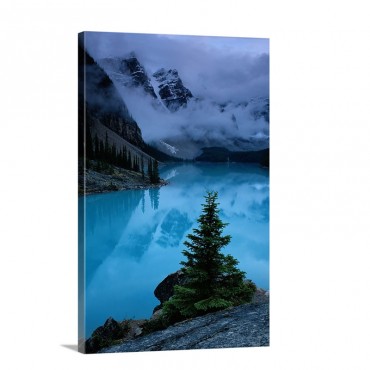 View Of Moraine Lake With Low Lying Clouds At One End Alberta Canada Wall Art - Canvas - Gallery Wrap