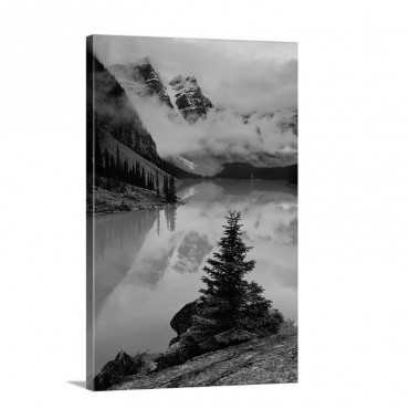 View Of Moraine Lake With Low Lying Clouds At One End Alberta Canada Wall Art - Canvas - Gallery Wrap