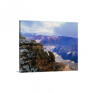 View Of Snow And Storm Clouds Over Grand Canyon From Mather Point South Rim Grand Canyon National Park Arizona Wall Art - Canvas - Gallery Wrap