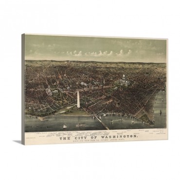 Vintage Birds Eye View Map Of The City Of Washington Wall Art - Canvas - Gallery Wrap