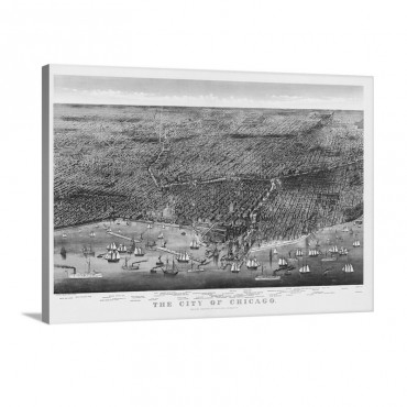 Vintage Birds Eye View Map Of The City Of Chicago Wall Art - Canvas - Gallery Wrap