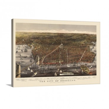 Vintage Birds Eye View Map Of The City Of Brooklyn Wall Art - Canvas - Gallery Wrap