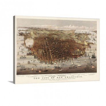 Vintage Birds Eye View Map Of The City Of San Francisco Wall Art - Canvas - Gallery Wrap