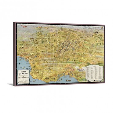 Vintage Birds Eye View Map Of Los Angeles Wall Art - Canvas - Gallery Wrap