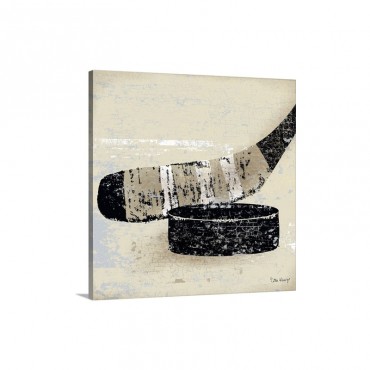 Vintage Hockey Stick And Puck Wall Art - Canvas - Gallery Wrap