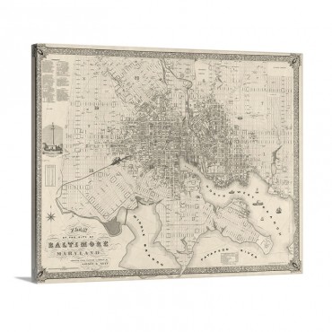 Vintage Map Plan Of The City Of Baltimore Maryland Wall Art - Canvas - Gallery Wrap