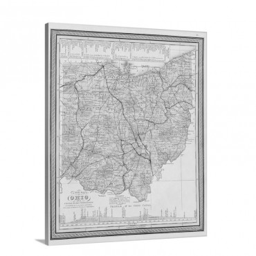 Vintage Map Of Ohio With Its Canals Roads And Distances Wall Art - Canvas - Gallery Wrap