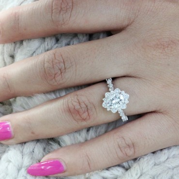 Vintage Oval Moissanite In Floral Diamond Engagement Ring
