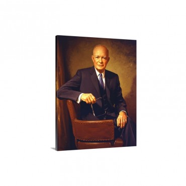 Vintage Painting Of President Dwight D Eisenhower Seated In A Chair Wall Art - Canvas - Gallery Wrap